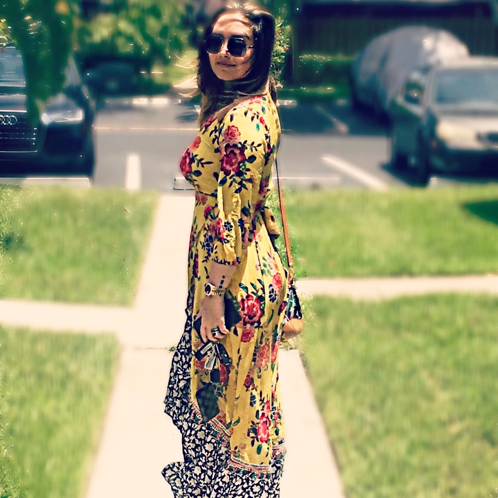 Anthropologie Yellow Wrap Maxi Dress